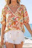V-neck Floral Print Short Sleeved Shirt