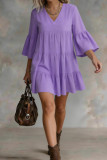 Linen Ruffled V-neck Mini Dress
