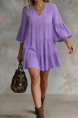 Linen Ruffled V-neck Mini Dress