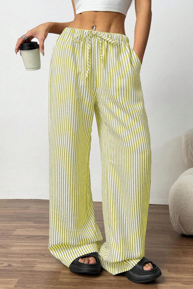 High Elastic Waist Striped Wide Leg Pants