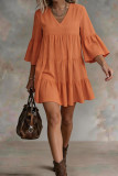 Linen Ruffled V-neck Mini Dress