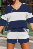Striped V-neck T-shirt Shorts 2-piece Set