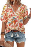 V-neck Floral Print Short Sleeved Shirt