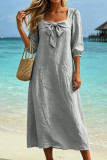 Square Collar Bow Seven Quarter Sleeve Dress