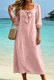 Square Collar Bow Seven Quarter Sleeve Dress