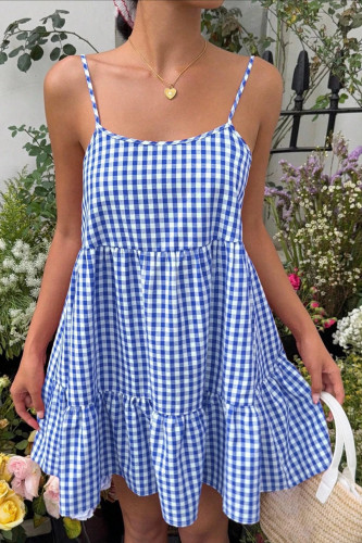 Checkered Printed Camisole Backless Dress