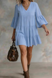 Linen Ruffled V-neck Mini Dress
