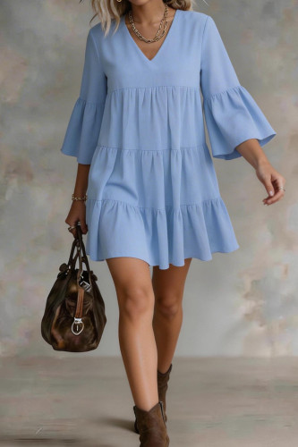 Linen Ruffled V-neck Mini Dress