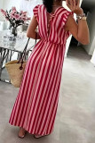 Striped V-neck Waist Cinched Dress