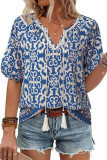 V-neck Floral Print Short Sleeved Shirt