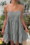 Checkered Printed Camisole Backless Dress