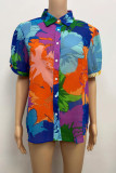 Floral Print Polo Collar Short Sleeved Shirt