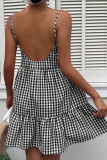 Checkered Printed Camisole Backless Dress
