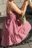Checkered Printed Camisole Backless Dress