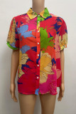 Floral Print Polo Collar Short Sleeved Shirt
