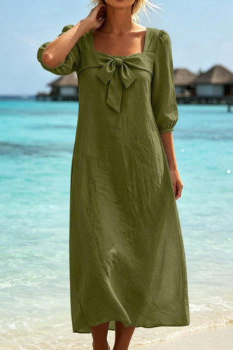Square Collar Bow Seven Quarter Sleeve Dress