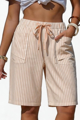 Striped Printed Elastic Waist Shorts
