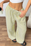 High Elastic Waist Striped Wide Leg Pants