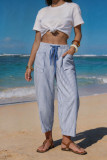 Striped Pocket Elastic Waist Cropped Pants