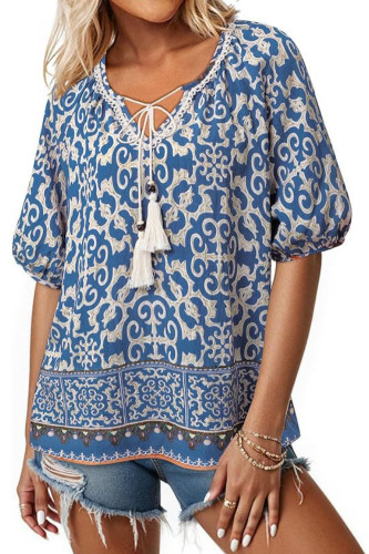 V-neck Floral Print Short Sleeved Shirt