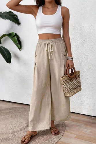 Elastic Waist Solid Color Wide Leg Pants
