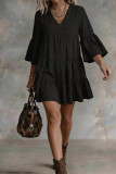 Linen Ruffled V-neck Mini Dress