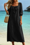 Square Collar Bow Seven Quarter Sleeve Dress