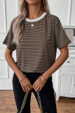 Round Neck Striped Short Sleeved T-shirt