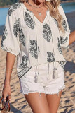 V-neck Floral Print Short Sleeved Shirt