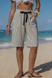 Striped Printed Elastic Waist Shorts