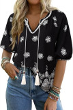 V-neck Floral Print Short Sleeved Shirt
