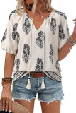 V-neck Floral Print Short Sleeved Shirt