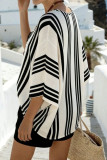 Striped Printed V-neck Short Sleeved Shirt