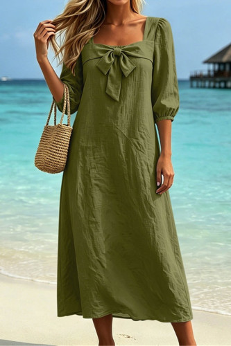 Square Collar Bow Seven Quarter Sleeve Dress