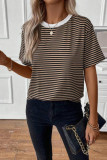 Round Neck Striped Short Sleeved T-shirt
