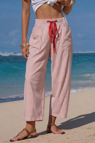 Striped Pocket Elastic Waist Cropped Pants