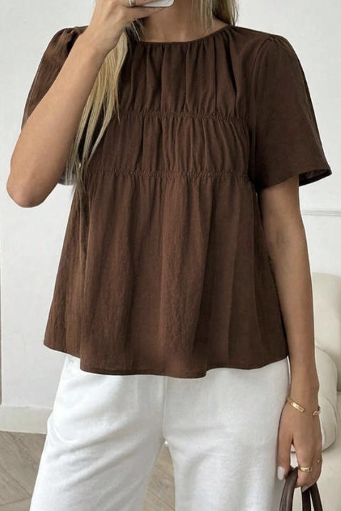 Solid Color Pleated Short Sleeved T-shirt