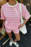 Striped Printed Short Sleeved Shorts 2-piece Set