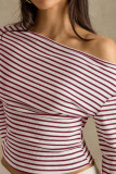 Striped One Shoulder Long Sleeved T-shirt