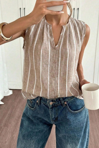 Striped Sleeveless V-neck Tank Top