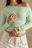 Striped One Shoulder Long Sleeved T-shirt