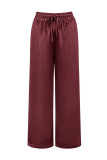Satin Drawstring High Waisted Wide Leg Pants