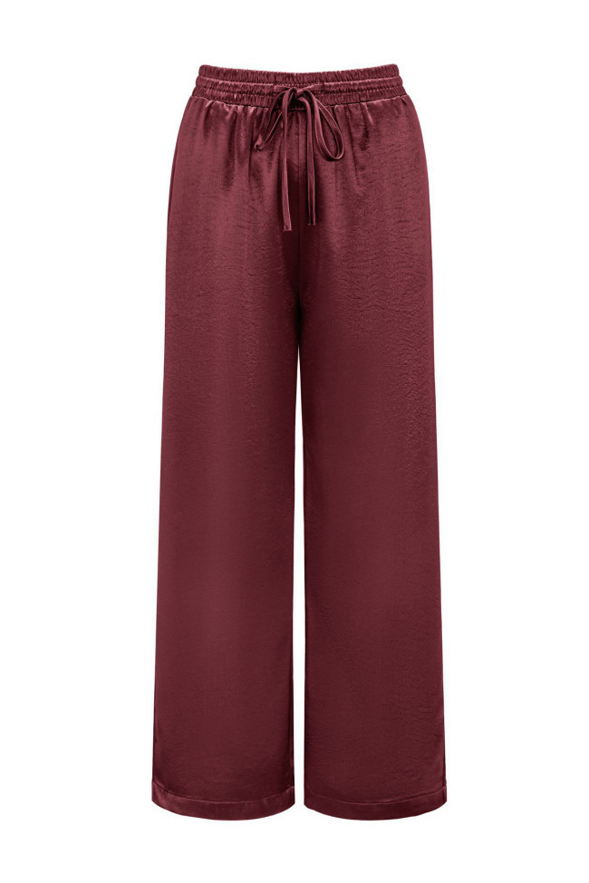 Satin Drawstring High Waisted Wide Leg Pants
