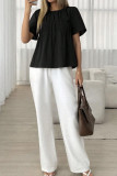 Solid Color Pleated Short Sleeved T-shirt