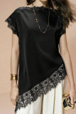 Solid Color Lace Sleeve T-shirt