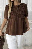 Solid Color Pleated Short Sleeved T-shirt