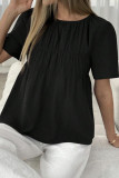 Solid Color Pleated Short Sleeved T-shirt