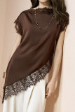 Solid Color Lace Sleeve T-shirt