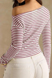 Striped One Shoulder Long Sleeved T-shirt