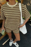 Striped Printed Short Sleeved Shorts 2-piece Set